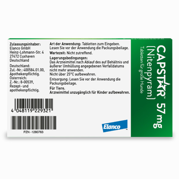 Capstar Tabletten gegen Flöhe für große Hunde von 11 bis 57 kg, 6 Tabletten in einer Packung