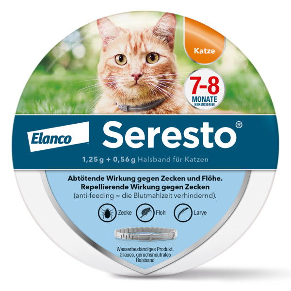 Seresto Halsband für Katzen gegen Zecken und Flöhe, wirkt abtötend und repellierend  bis zu 7-8 Monate