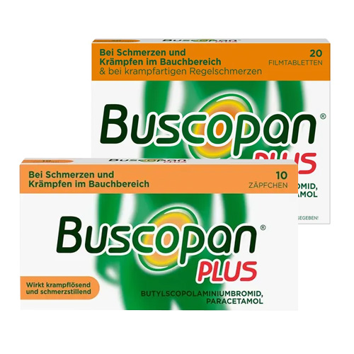 BUSCOPAN plus 10 mg/500 mg Filmtabletten + BUSCOPAN plus 10 mg/800 mg Suppositorien