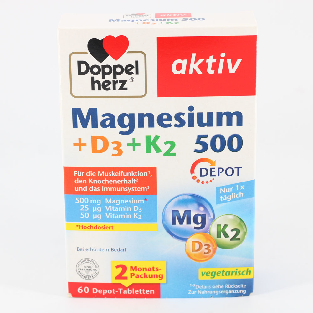 DOPPELHERZ Magnesium 500+D3+K2 Depot Tabletten